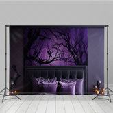 Aperturee Aperturee Spooky Forest Wall Art Photography Backdrop Purple Halloween Scene with Bats Dark Moody Bedroom Photo Prop